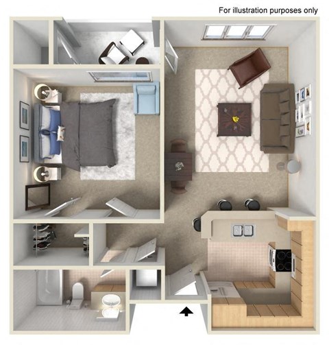 Floor plan for 1 bed, 1 bath, 575 sqft